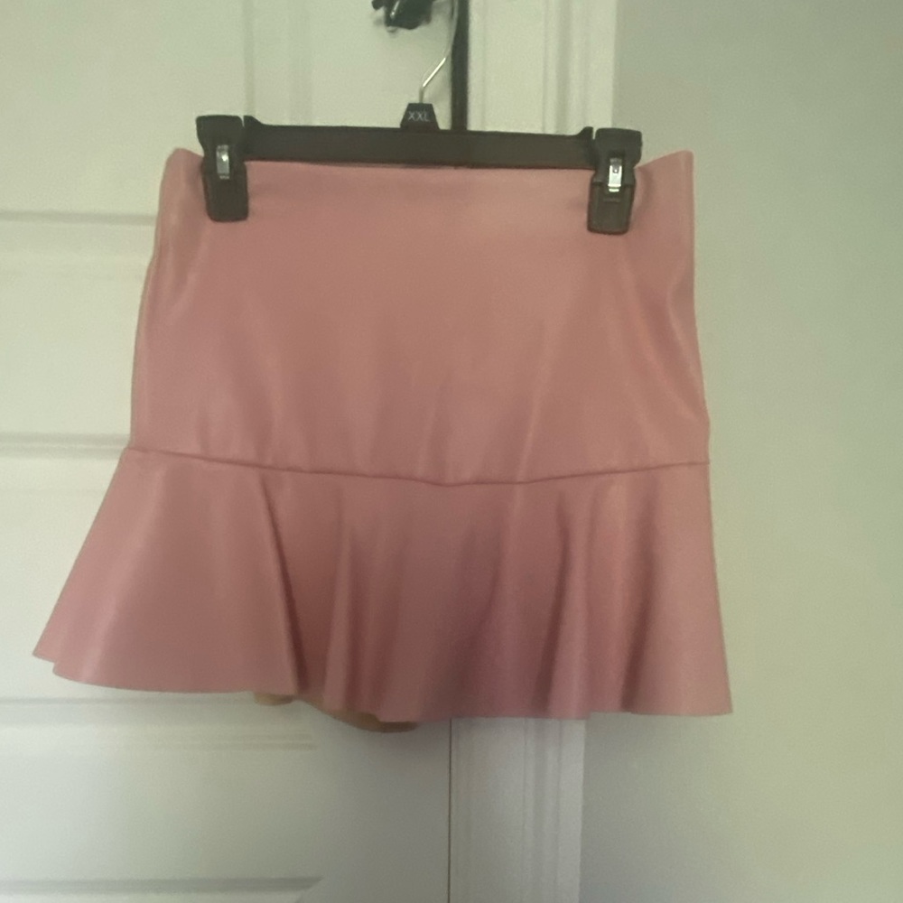Pink Leather Ruffle Skirt